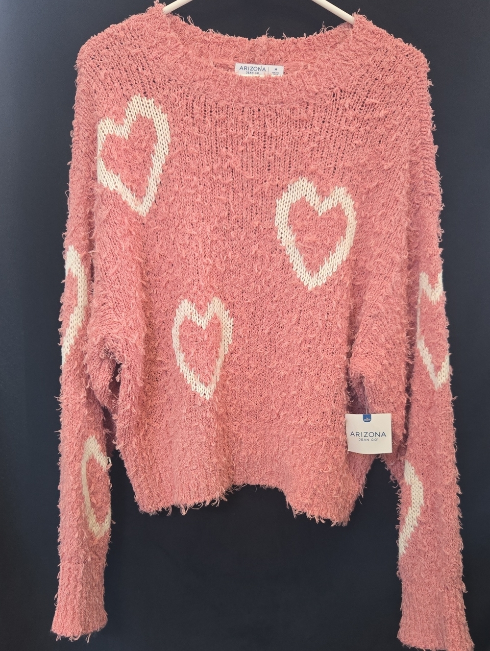 Arizona Jean Co Pink Heart Fuzzy Sweater Medium NWT Y2K Juniors